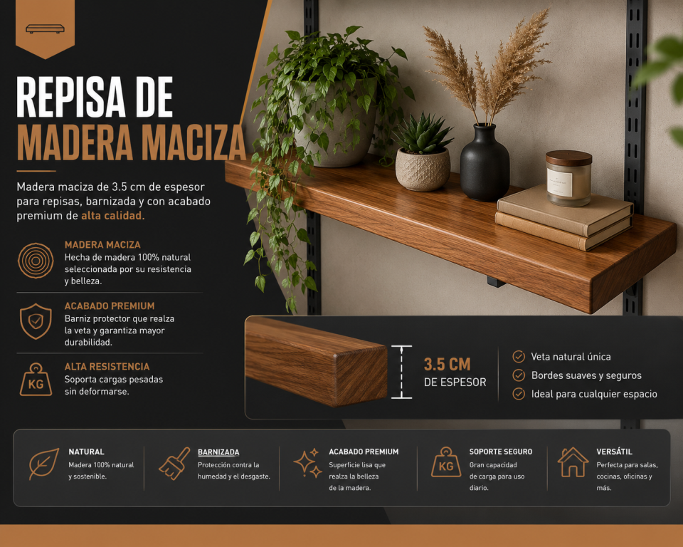 Repisa de Madera Maciza Premium - Orden Lab Perú