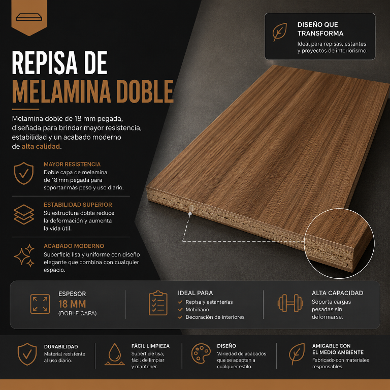 Repisa de Melamina Doble de Alta Resistencia - Orden Lab Perú